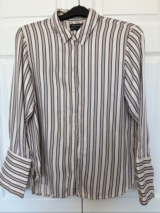 Something Navy Tops - Women’sStriped Button-Up Shirt in Cream, Navy & Burgundy fits sm-med p2p 22”